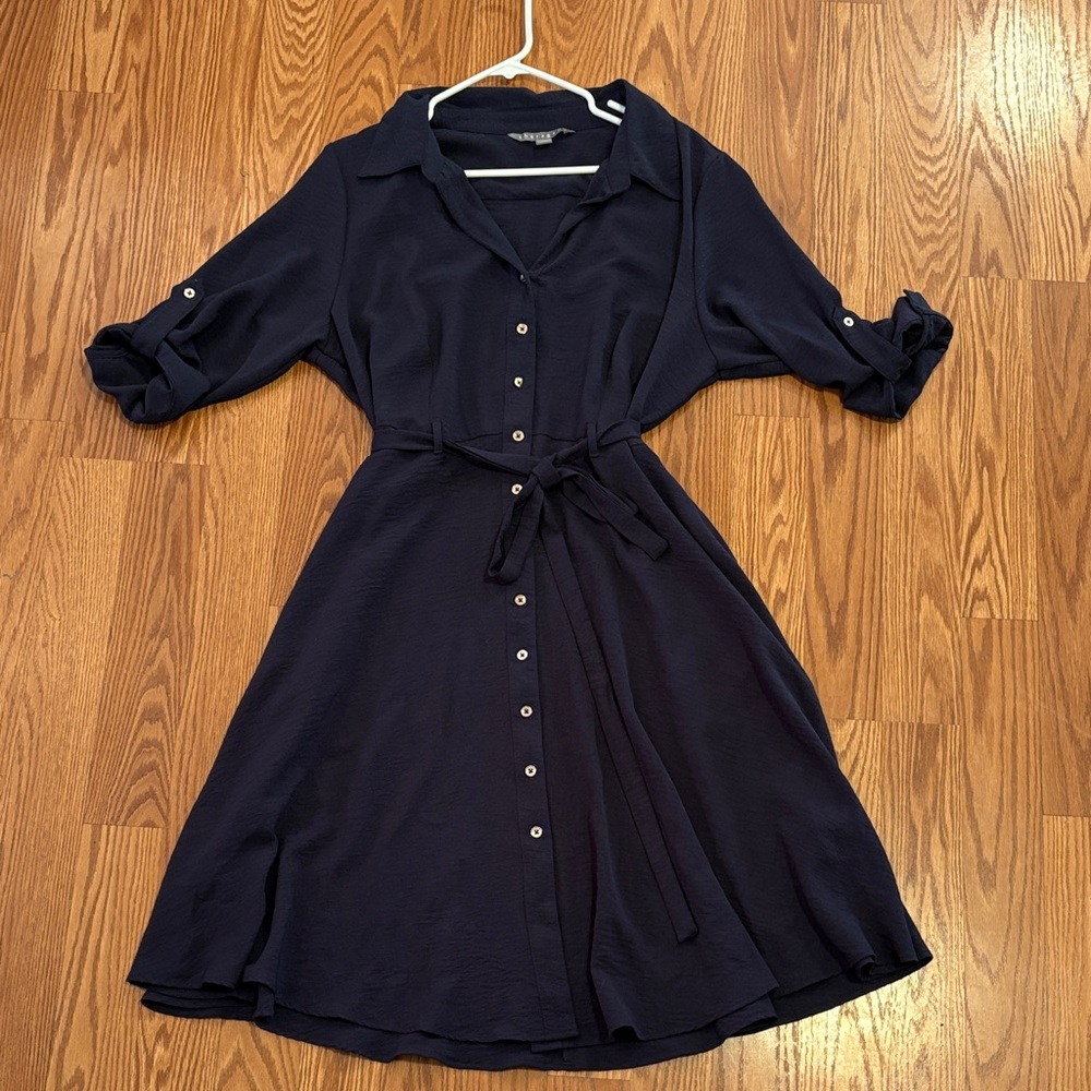 Sharagano Dark Blue Long Sleeve Dress
